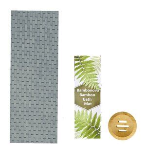 Grey Bamboo Bath Mat and Wooden Soap Dish